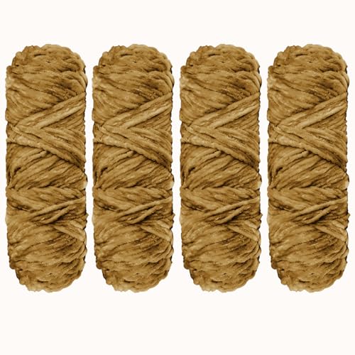 YINVA Wolle Zum Häkeln 400g(4pcs×100g) Flauschige Wolle Velvet Weiche Plüschwolle Häkelwolle für Anfänger Dicke Wolle Zum Stricken-Khaki von YINVA