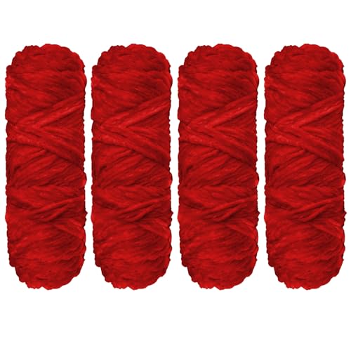 YINVA Wolle Zum Häkeln 400g(4pcs×100g) Flauschige Wolle Velvet Babywolle Weiche Plüschwolle Häkelwolle für Anfänger Dicke Wolle Zum Stricken-Rot von YINVA