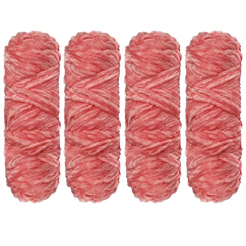 YINVA Wolle Zum Häkeln 400g(4pcs×100g) Flauschige Wolle Velvet Weiche Plüschwolle Häkelwolle für Anfänger Dicke Wolle Zum Stricken-Dunkelrosa von YINVA