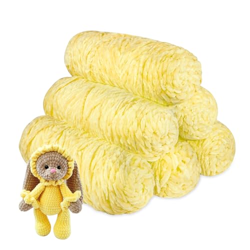 YINVA Wolle Zum Häkeln 600g(6pcs×100g) Flauschige Wolle Velvet Weiche Plüschwolle Häkelwolle für Anfänger Dicke Wolle Zum Stricken-Gelb von YINVA