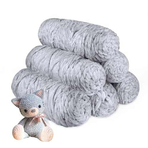 YINVA Wolle Zum Häkeln 600g(6pcs×100g) Flauschige Wolle Velvet Babywolle Weiche Plüschwolle Häkelwolle für Anfänger Dicke Wolle Zum Stricken-Hellgrau von YINVA