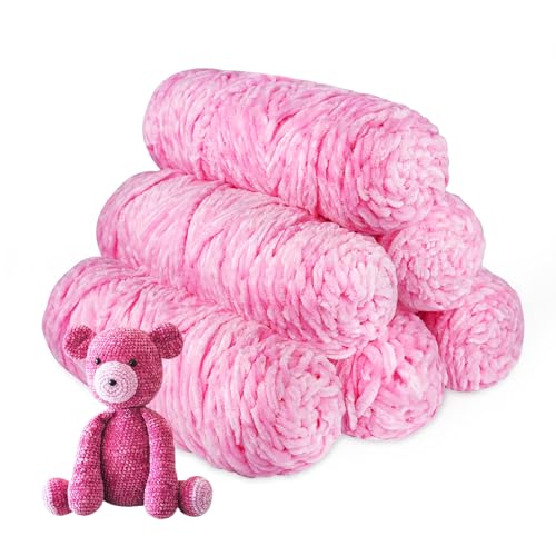 YINVA Wolle Zum Häkeln 600g(6pcs×100g) Flauschige Wolle Velvet Babywolle Weiche Plüschwolle Häkelwolle für Anfänger Dicke Wolle Zum Stricken-Rosa von YINVA