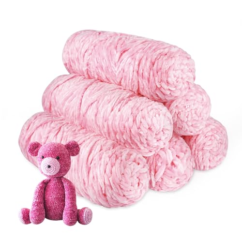 YINVA Chenille Wolle zum Häkeln 600g(6pcs×100g) Chenille Wolle Flauschige Wolle Velvet Weiche Plüschwolle Häkelwolle für Anfänger Dicke Wolle Zum Stricken-Rosa von YINVA