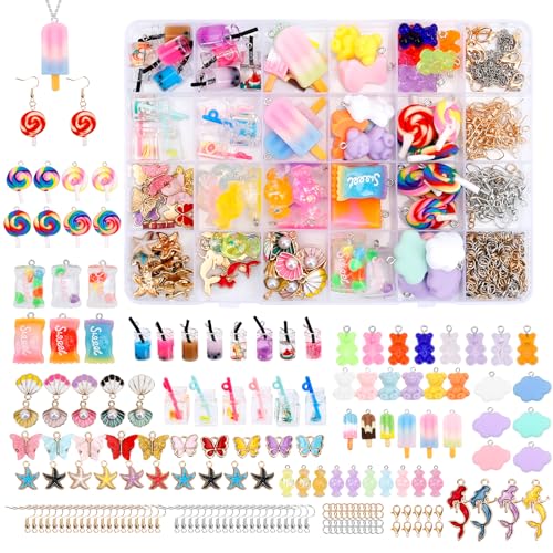 JABNOW Charms Anhänger Set Schmuck Selber Machen Set, 100 Stück Charms Bubble Tea Schmetterling Bär, DIY Coole Sachen für Ohrringe Halskette Armband und Schlüsselanhänger von JABNOW