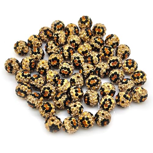 100 Stück Strass-Ton-Perlen, 10 mm, Polymer-Ton, Kristallperlen, runde Charms, Diamantperlen für Schmuckherstellung, DIY, Halskette, Armband (10 mm Leopardenmuster) von YIQIFLY