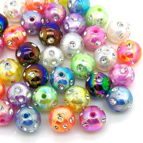 20 mm, 16 mm, 14 mm, 12 mm, 10 mm, bunte Strass-Perlen, runde Abstandshalter-Perlen für Schmuck, Armband, Halskette, Stifttasche, Kettenherstellung, Bastelbedarf (16 mm Strass) von YIQIFLY