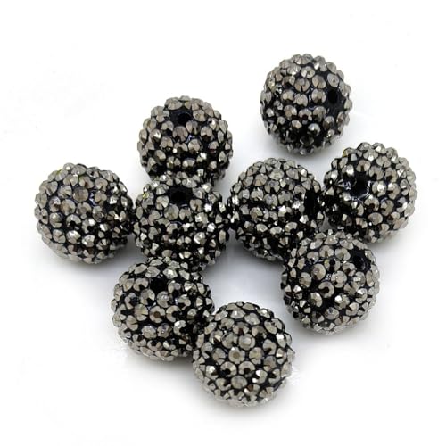 50 Stück 20 mm große Strass-Discokugel-Perlen, rund, Abstandshalter, farbig bemalte Charms für Schmuck, Armband, Halskette, Stifttasche, Kettenherstellung, Handwerk, Perlenzubehör (20 mm Blei-Strass) von YIQIFLY