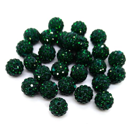 Strass-Ton-Perlen, 10 mm, Polymer-Ton, Kristallperlen, runde Charms, Diamantperlen für Schmuckherstellung, DIY, Halskette, Armband, 10 mm, Dunkelgrün, 100 Stück von YIQIFLY