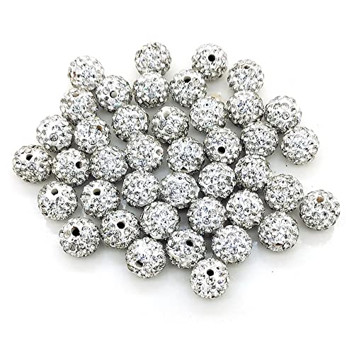 Strass-Ton-Perlen, 10 mm, Polymer-Ton, Kristallperlen, runde Charms, Diamantperlen für Schmuckherstellung, DIY, Halskette, Armband, 10 mm, Weiß, 100 Stück von YIQIFLY