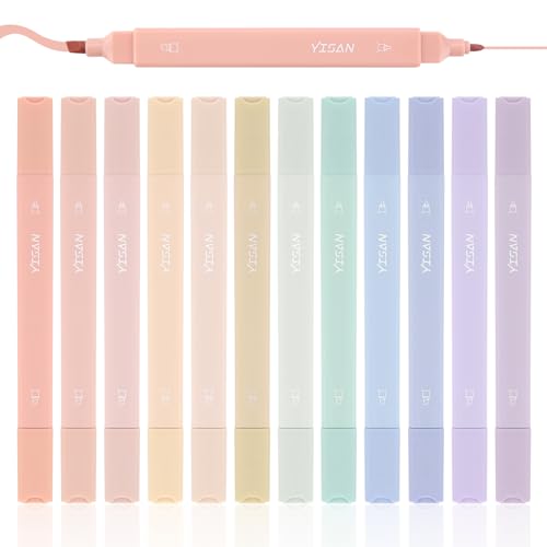 YISAN Aesthetic Textmarker, Pastell-Textmarker, Bibel Marker und Stifte,Doppelspitze,12 Farben,70924 von YISAN