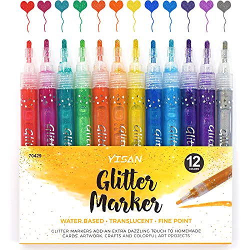 YISAN Glitzerstifte,Glitzer Marker,Metallic Marker Stifte Set,12 Farben für Geschenkekarte,DIY Fotoalben,70429 von YISAN