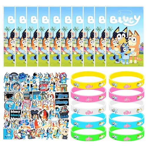 Bl-uey Gastgeschenke Set, 70 Stk Kinder Blue-y Aufkleber Set, Bunte Blue-y Silikon Armbänder, Bl-uey Aufkleber Set, Bl-uey Sticker Kinder für Teenager Laptop Koffer Scrapbook Mitgebsel Geschenke von YISKY