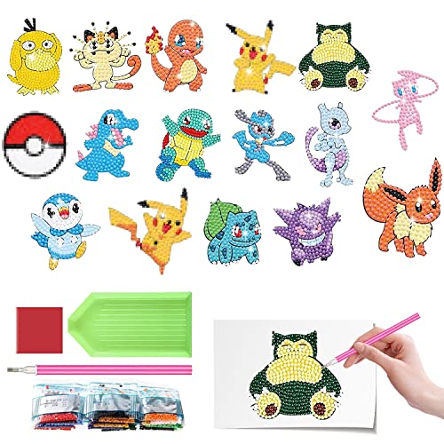 YISKY 5D Diamond Painting Sticker Set, 16 Stück Cartoon Diamant Aufkleber, Diamond Painting Mosaik Aufkleber, DIY Diamant Painting Kinder, DIY Diamant Painting Kit, für Kinder und Erwachsene Anfänger von YISKY