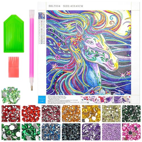 Diamand Painting für Kinder, 5D Diamant Painting Pferd, DIY Diamant Painting mit DIY Werkzeugen, Diamond Painting Kinder Tiere, DIY Diamant Malerei, Pferde Mädchen Bastelset Geschenke 6-13 Jahre von YISKY