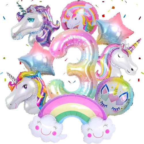 Einhorn Luftballons Geburtstag 3 Jahre, Einhorn Geburtstagsdeko 3 Jahre, Einhor Ballons 3 Geburtstag, Einhor Luftballons Helium, Folienballon Einhorn, Einhor Deko Kindergeburtstag 3 Jahre Mädchen von YISKY