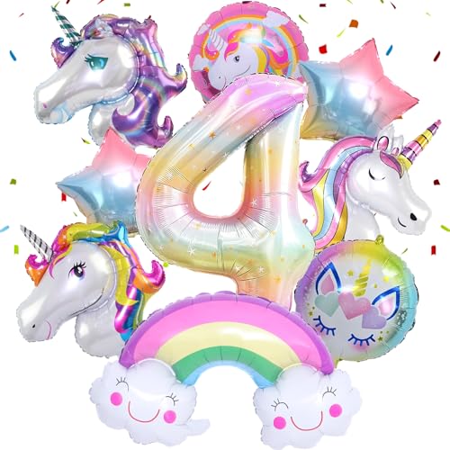 Einhorn Luftballons Geburtstag 4 Jahre, Einhorn Geburtstagsdeko 4 Jahre, Einhor Ballons 4 Geburtstag, Einhor Luftballons Helium, Folienballon Einhorn, Einhor Deko Kindergeburtstag 4 Jahre Mädchen von YISKY