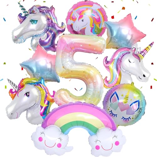 Einhorn Luftballons Geburtstag 5 Jahre, Einhorn Geburtstagsdeko 5 Jahre, Einhor Ballons 5 Geburtstag, Einhor Luftballons Helium, Folienballon Einhorn, Einhor Deko Kindergeburtstag 5 Jahre Mädchen von YISKY