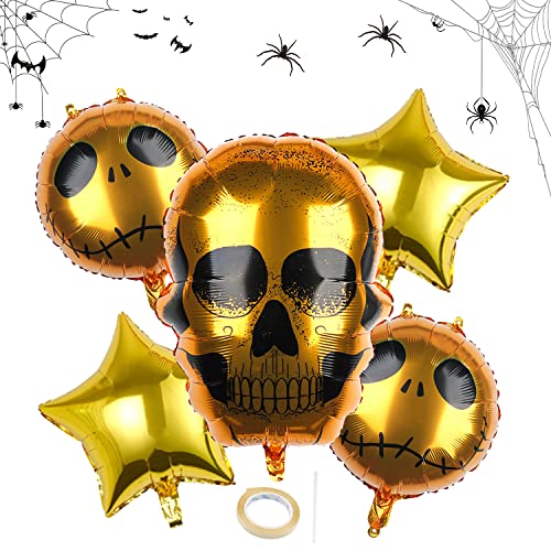 Halloween Dekoration Ballon Set, 5 Stück Halloween Party Luftballons, Skelett Luftballons, Halloween-Folienballons Totenkopf für Halloween Party Dekorationen Zubehör von YISKY