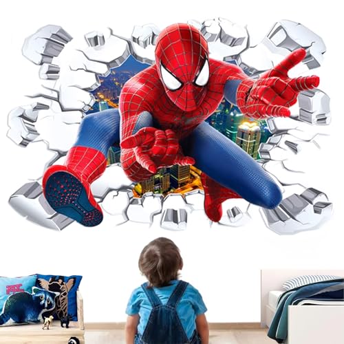 YISKY Wandaufkleber Spider, Aufkleber Superheld Kinderzimmer, Spider im Wanddurchbruch Loch, Spider 3D-Effekt Aufkleber, Kinderzimmer Wandsticker, für Kinderzimmer, Wohnzimmer Wanddekoration von YISKY