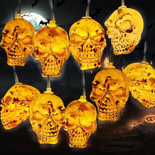 YISKY Halloween Deko Licht, Schnur Halloween Lichterketten mit 20 LED, LED Totenkopf Lichterketten, Halloweentotenkopf Schnur Lichter, Skelett Halloween Deko Lichter, Halloween Dekoration Beleuchtung von YISKY