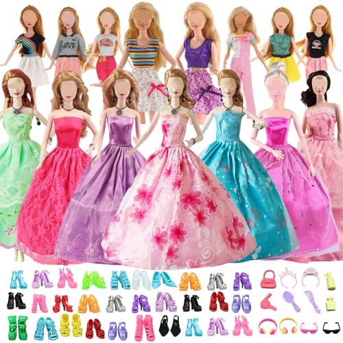 Puppenkleidung kompatibel mit Barbie Kleidung, 6 Brautkleider, 3 modische Kleider, 1 Oberteil, Hose, 1 Körbchen, 1 Kopfhörer, 8 Badeanzüge, 10 Paar Schuhe für 11,5 Zoll Puppen im Weihnachtsurlaub von YITULOU