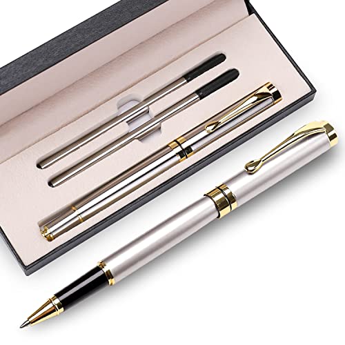 YIVONKA Luxuriöse Kugelschreiber, bestes Kugelschreiber, Geschenk-Set für Männer und Frauen, professionelles Büro, schöne Kugelschreiber, klassische Geschenkbox, Kugelschreiber, schwarze Strichbreite, 0,5 mm (Silber) von YIVONKA