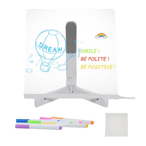 YIWENG Trocken abwischbare Acryltafel mit Licht, 20 x 20 cm, Schreibtafel für Notizen auf dem Schreibtisch, Whiteboard, Notizblock, wiederverwendbare LED-Buchstabenmassagetafeln für den persönlichen von YIWENG