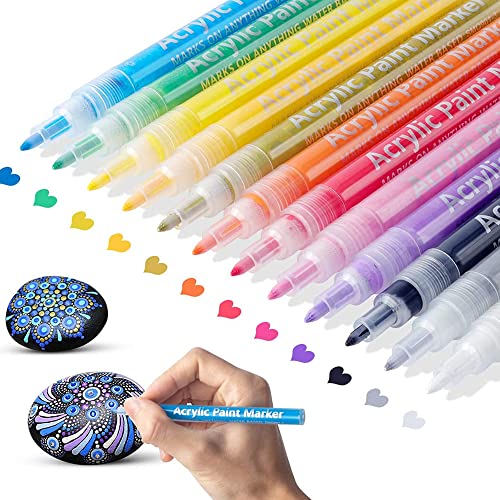 YIWEOG 12 Farben Acrylfarbe Markierungsset Set Kunstbasierter Kunstmarkierungsstift 0,7-2 mm Feine Spitze für DIY Basteln Leinwand Keramik Glas Holz Stein Papier Metall Graffiti von YIWEOG