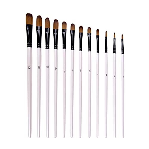 YIWEOG 12pcs Filbert Paint Brushes Paintbrush Set Nylon Haarfarbe Pinsel Set für Acrylöl Aquarell Malerei Künstler Professional Painting Kits Weiß von YIWEOG