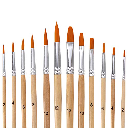 YIWEOG 12pcs Pinsel Set mit flachen und runden Spitzen Spitzen Nylon Haar Holzgriff Professionelle Zeichnung Pinsel für Künstler Kinder Studenten Anfänger Kunstbedarf für Aquarell Acryl Ölgemälde von YIWEOG