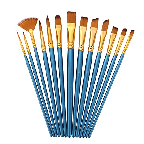 YIWEOG 13pcs Professionelle Pinsel Set Nylonhaar Holzgriff Künstlerpinsel für Kinder Erwachsene Anfänger für Acrylöl Aquarell Gouache Nagel Körper Gesicht Detail Miniaturkunst Handwerk Zeichnung von YIWEOG