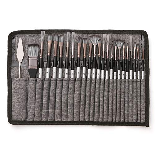 YIWEOG 23pcs Verschiedene Größen Pinsel Set Professionelle Nylon Haar Holzgriff Pinsel mit Schaber Leinwand Organisationstasche für Künstler Kinder Erwachsene für Acrylöl Aquarell Gouache Malerei von YIWEOG