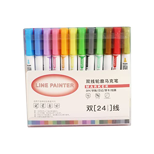 YIWEOG 24 Farben Double Line Coloring Marker Outline Paint Pens 2,0 mm Spitze DIY Scrapbooking für Künstler Kinder Erwachsene Schwarzes Papier Foto Malbücher Stein Glas Schule Bürobedarf von YIWEOG