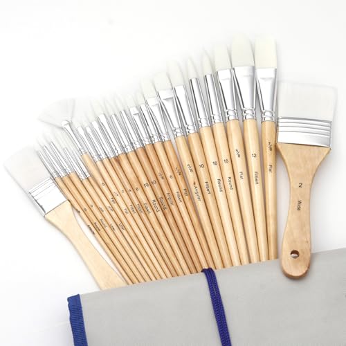 YIWEOG 24 STÜCKE Pinsel Set Kit Künstler Professionelle Pinsel Rundpinsel mit Nylonhaar für Acryl Aquarell Gouache Schminken Tolles Zeichenzubehör für Maler Studenten Anfänger von YIWEOG