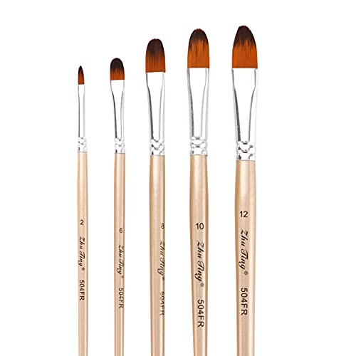 YIWEOG 5pcs Filbert Tip Pinsel Set Nylonhaar Holzgriff Künstlerpinsel für Kinder Erwachsene Anfänger für Acrylöl Aquarell Gouache Nagel Körper Gesicht Detaillierung Malerei Kunst Bastelbedarf von YIWEOG