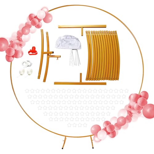 YIWEOG 6,5 Fuß runder Ballonbogen-Bausatz, Metallkreisbogen-Hintergrundständer mit kostenlosem Geschenk, 50 Ballons und komplettem Zubehör, einfach auf- und abzubauen, rostfrei, für Partys, Heiratsant von YIWEOG