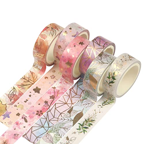 YIWEOG 6 Rollen Washi Tape Set Floral Goldfolie Washi Masking Tape 15mm breit Pflanzenblätter Blume Dekoratives Klebeband Aufkleber für DIY Kunst & Handwerk Tagebücher Planer Scrapbooking Karte von YIWEOG