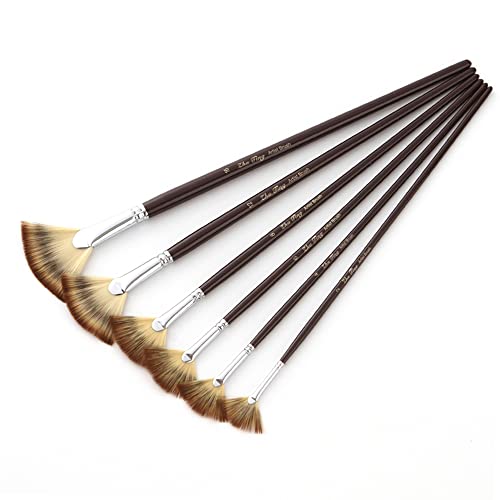 YIWEOG 6pcs Professional Fan Paint Brushes Anti-Shedding Nylon Haar 3-Farben Soft Fan Tip Kopf Lang Holzgriff Künstler Pinsel für Acrylöl Aquarell Gouache Malerei Kunstzubehör von YIWEOG