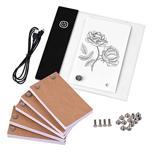 YIWEOG Flip Book Kit mit Mini Light Pad LED Lightbox Tablet Design mit Loch 300 Blatt Flipbook Papierbindeschrauben zum Zeichnen Tracing Animation Sketching Cartoon Creation von YIWEOG