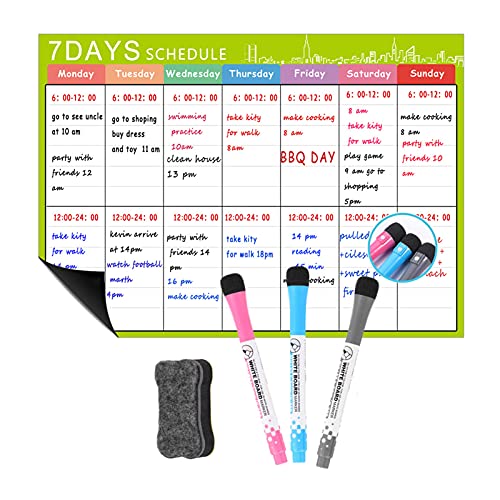 YIWEOG Magnetischer trocken abwischbarer Kalender Whiteboard Kühlschrankmagnet Flexible tägliche Nachrichtenaufkleber mit 3 Tafelstift 1 Radiergummi für wöchentlichen monatlichen Organizer von YIWEOG