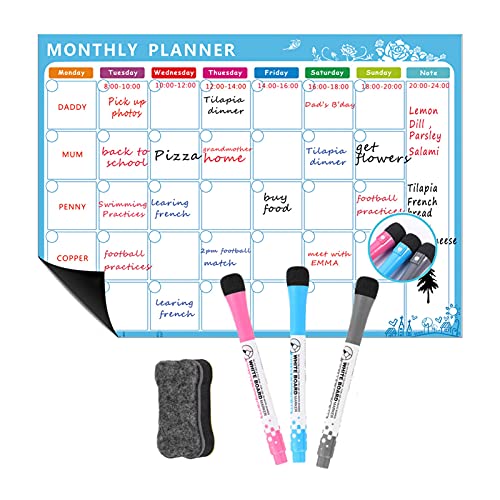 YIWEOG Magnetischer trocken abwischbarer Kalender Whiteboard Kühlschrankmagnet Flexible tägliche Nachrichtenaufkleber mit 3 Tafelstift 1 Radiergummi für wöchentlichen monatlichen Organizer von YIWEOG