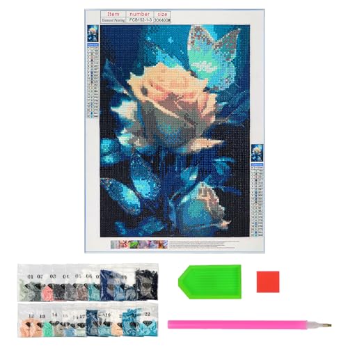 YIWONFU 5D Diamond Painting Rose, Diamond Painting Erwachsene Kits, DIY Diamond Painting Blumen für Wohnzimmer, Schlafzimmer, Büro, Arbeitszimmer Wand Décor - 30 x 40cm (Ohne Bilderrahmen) von YIWONFU