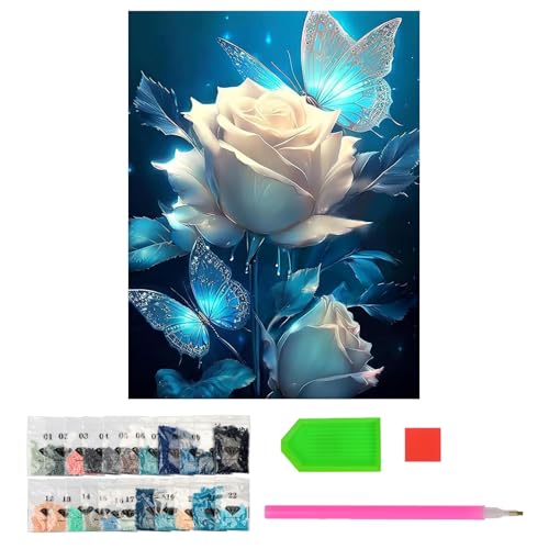 YIWONFU 5D Diamond Painting Rose, Diamond Painting Erwachsene Kits, DIY Diamond Painting Blumen für Wohnzimmer, Schlafzimmer, Büro, Arbeitszimmer Wand Décor - 30 x 40cm (Ohne Bilderrahmen) von YIWONFU