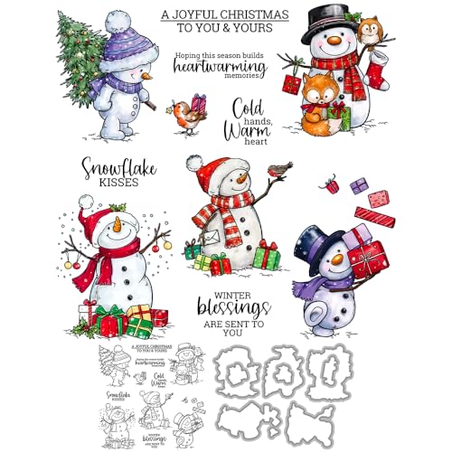 YIXUAN Stanzformen-Set mit niedlichem Schneemann, transparenter Stempel und Metall-Stanzformen für Kartenherstellung, DIY, Scrapbooking, Zubehör, Silikon-Stempel, Messer-Form mit Paket, Umschlag, von YIXUAN