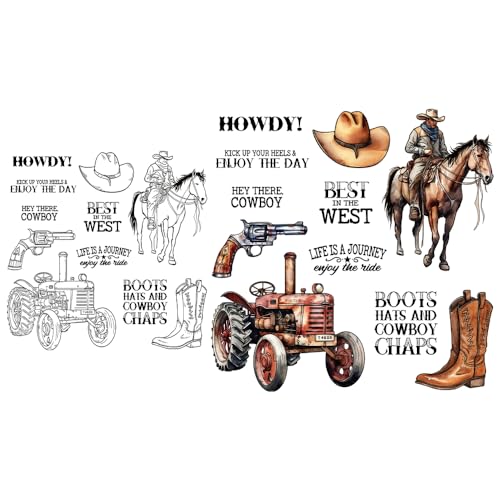 YIXUAN Western Cool Cowboy Traktor und Stiefel Traktor Clear Stamp für Kartenherstellung DIY Scrapbooking Supplies Silikon Stempel mit Plastiktüte für Alben Handwerk Dekor von YIXUAN