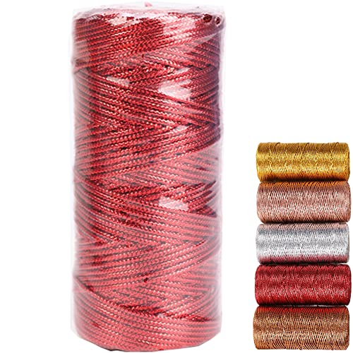 Goldkordel Metallic Kordel Goldfaden Zum Basteln 100M Goldschnur 1.5 mm Breit für DIY Kunsthandwerk Schmuckschnur oder Geschenkverpackungen Weihnachtsschnur 1 Rolle (Rot) von YIYICO