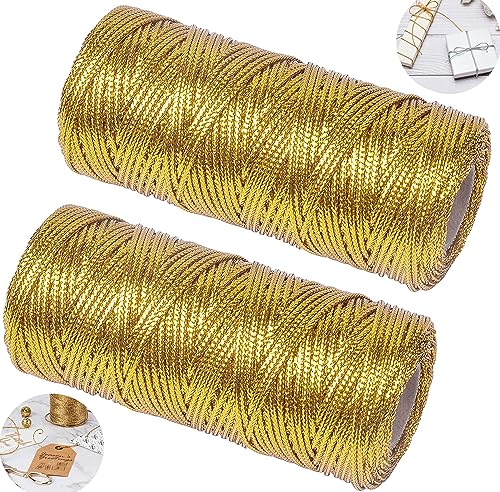 Goldkordel Metallic Kordel Goldfaden Zum Basteln 2 Rolle 100M Goldschnur 1.5 mm Breit für DIY Kunsthandwerk Schmuckschnur oder Geschenkverpackungen Weihnachtsschnur (Gold + Gold) von YIYICO