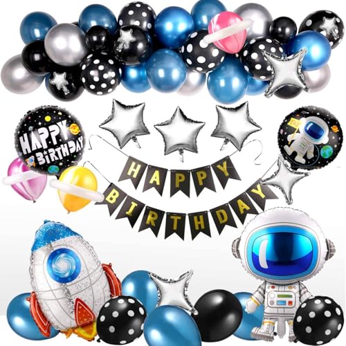 55 Pcs Metallic Balloons Blue Astronaut Rocket Foil Balloons Happy Birthday von YIYILU