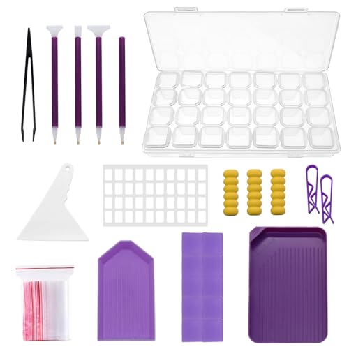 Diamond Painting Zubehör, 49 Stück DIY 5D Diamond Painting Werkzeug Set, Diamant Malerei Werkzeuge Kits, Diamant Stifte Zubehör mit 28 Fächer Diamant Sortierbox für DIY Handwerk Anfänger von YIYUE