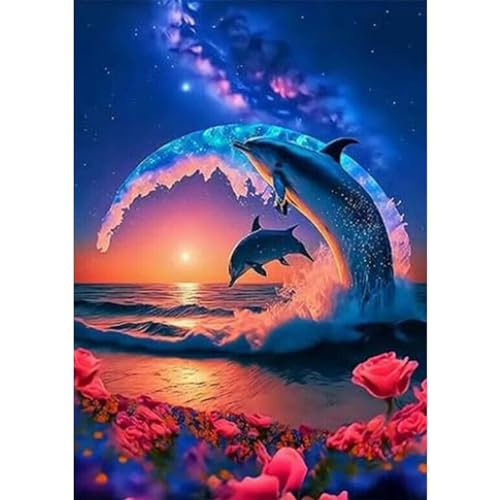 YIYUE 5D Diamond Painting Kits Bilder für Erwachsene, Delphin DIY Diamant Malerei Painting Bilder Set, Diamond Art Full Runder Malen Nach Zahlen Erwachsene Set (35x45cm), Nr. 7 von YIYUE